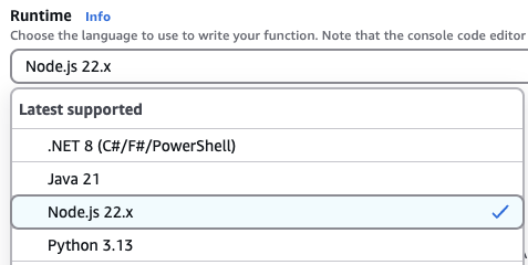 Select Node.js runtime