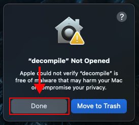 macOS apple silicon, decompile not opened notice