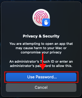 macOS apple silicon, "Privacy & Security" modal pop up